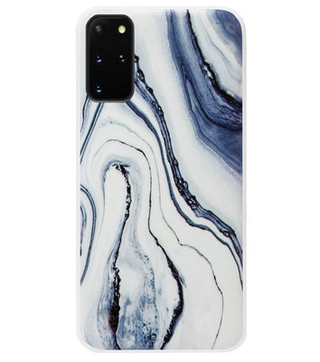 ADEL Siliconen Back Cover Softcase Hoesje voor Samsung Galaxy S20 Plus - Marmer Blauw Wit