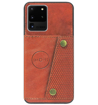 ADEL Kunstleren Back Cover Pasjeshouder Hoesje voor Samsung Galaxy S20 Ultra - Bruin