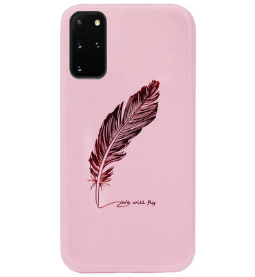 ADEL Siliconen Back Cover Softcase Hoesje voor Samsung Galaxy S20 Plus - Veren Roze