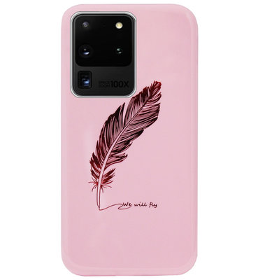 ADEL Siliconen Back Cover Softcase Hoesje voor Samsung Galaxy S20 Ultra - Veren Roze