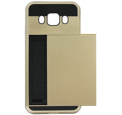ADEL Kunststof Back Cover Hardcase Hoesje voor Samsung Galaxy J7 (2016) - Pasjeshouder Goud