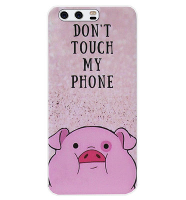 ADEL Siliconen Back Cover Softcase Hoesje voor Huawei P10 - Biggetje Don't Touch My Phone