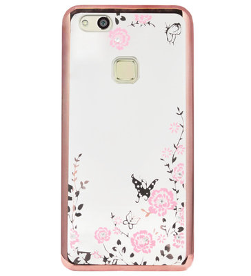 ADEL Siliconen Back Cover Softcase Hoesje voor Huawei P10 Lite - Bling Glimmend Vlinder Bloemen Roze