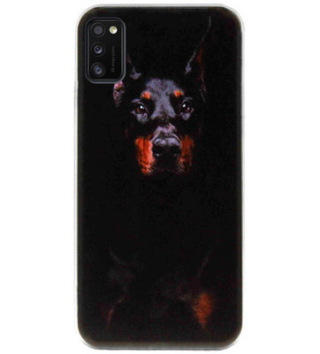 ADEL Siliconen Back Cover Softcase Hoesje voor Samsung Galaxy A41 - Dobermann Pinscher Hond