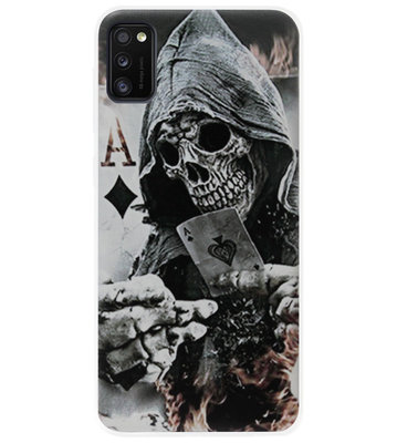 ADEL Siliconen Back Cover Softcase Hoesje voor Samsung Galaxy A41 - Schedel Speelkaarten