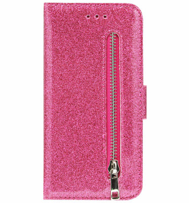 ADEL Kunstleren Book Case Pasjes Portemonnee Hoesje voor Samsung Galaxy A41 - Bling Bling Glitter Roze