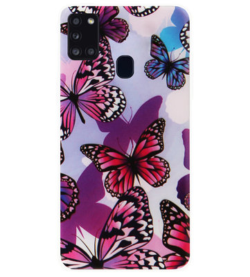 ADEL Siliconen Back Cover Softcase Hoesje voor Samsung Galaxy A21s - Vlinder Roze