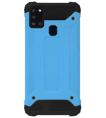 WLONS Rubber Kunststof Bumper Case Hoesje voor Samsung Galaxy A21s - Blauw