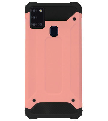 WLONS Rubber Kunststof Bumper Case Hoesje voor Samsung Galaxy A21s - Goud Rose