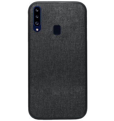 ADEL Siliconen Back Cover Softcase Hoesje voor Samsung Galaxy A20s - Stoffen Textiel Zwart