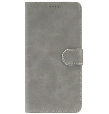 LC.IMEEKE Kunstleren Book Case Portemonnee Pasjes Hoesje voor Samsung Galaxy A01 - Grijs