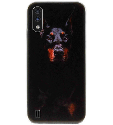ADEL Siliconen Back Cover Softcase Hoesje voor Samsung Galaxy A01 - Dobermann Pinscher Hond