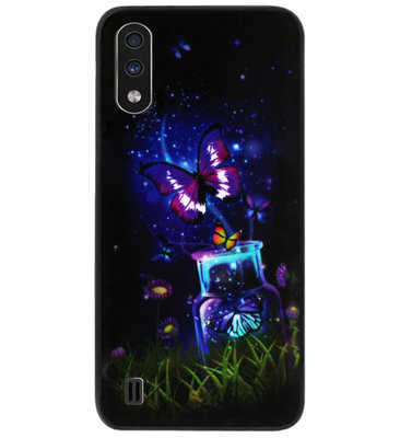 ADEL Siliconen Back Cover Softcase Hoesje voor Samsung Galaxy A01 - Vlinder Paars