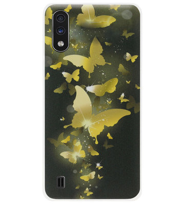ADEL Siliconen Back Cover Softcase Hoesje voor Samsung Galaxy A01 - Vlinder Goud