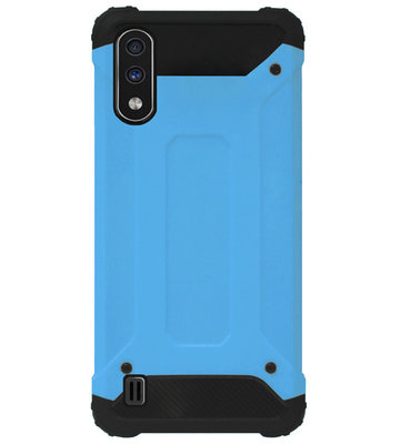 WLONS Rubber Kunststof Bumper Case Hoesje voor Samsung Galaxy A01 - Blauw