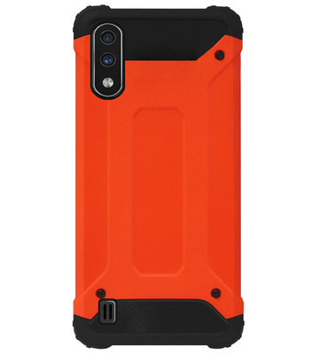 WLONS Rubber Kunststof Bumper Case Hoesje voor Samsung Galaxy A01 - Oranje