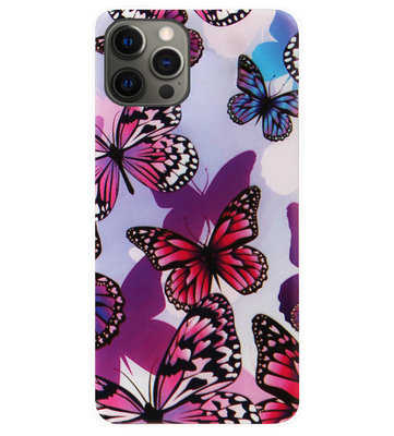 ADEL Siliconen Back Cover Softcase Hoesje voor iPhone 12 (Pro) - Vlinder Roze