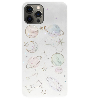 ADEL Siliconen Back Cover Softcase Hoesje voor iPhone 12 (Pro) - Ruimte Heelal Bling Glitter Doorzichtig