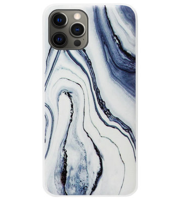 ADEL Siliconen Back Cover Softcase Hoesje voor iPhone 12 (Pro) - Marmer Blauw Wit