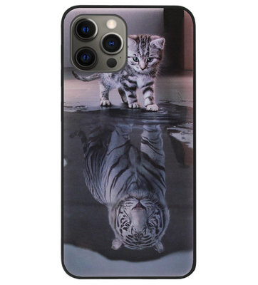 ADEL Siliconen Back Cover Softcase Hoesje voor iPhone 12 (Pro) - Poezen Schaduw Tijger