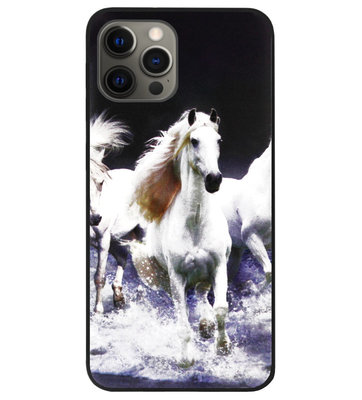 ADEL Siliconen Back Cover Softcase Hoesje voor iPhone 12 (Pro) - Paarden Wit