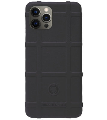 RUGGED SHIELD Rubber Bumper Case Hoesje voor iPhone 12 Pro Max - Zwart