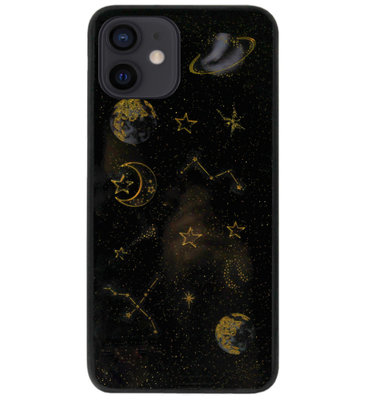 ADEL Siliconen Back Cover Softcase Hoesje voor iPhone 12 Mini - Ruimte Heelal Bling Glitter