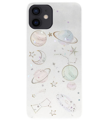 ADEL Siliconen Back Cover Softcase Hoesje voor iPhone 12 Mini - Ruimte Heelal Bling Glitter Doorzichtig