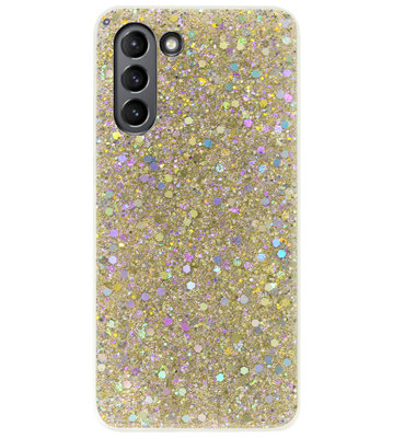 ADEL Premium Siliconen Back Cover Softcase Hoesje voor Samsung Galaxy S21 - Bling Bling Glitter Goud