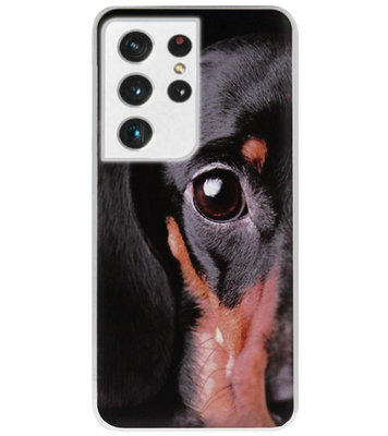 ADEL Siliconen Back Cover Softcase Hoesje voor Samsung Galaxy S21 Ultra - Teckel Hond