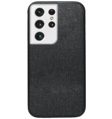 ADEL Siliconen Back Cover Softcase Hoesje voor Samsung Galaxy S21 Ultra - Stoffen Textiel Zwart