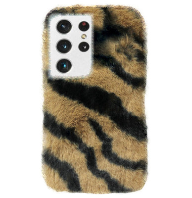 ADEL Siliconen Back Cover Softcase Hoesje voor Samsung Galaxy S21 Ultra - Luipaard Fluffy Bruin