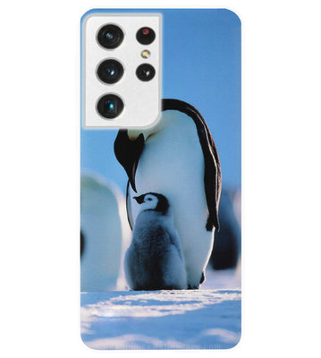 ADEL Siliconen Back Cover Softcase Hoesje voor Samsung Galaxy S21 Ultra - Pinguin Blauw