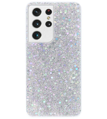 ADEL Premium Siliconen Back Cover Softcase Hoesje voor Samsung Galaxy S21 Ultra - Bling Bling Glitter Zilver