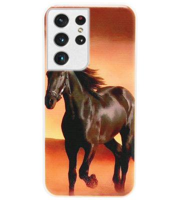 ADEL Siliconen Back Cover Softcase Hoesje voor Samsung Galaxy S21 Ultra - Paarden