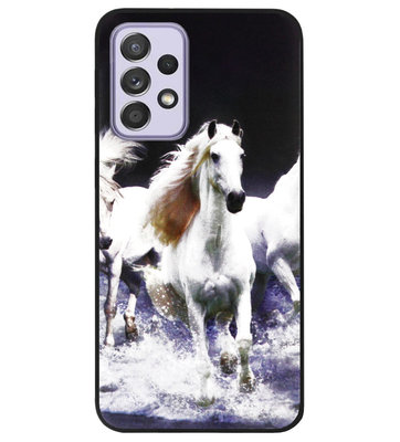 ADEL Siliconen Back Cover Softcase Hoesje voor Samsung Galaxy A52(s) (5G/ 4G) - Paarden Wit