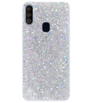ADEL Premium Siliconen Back Cover Softcase Hoesje voor Samsung Galaxy A11/ M11 - Bling Bling Glitter Zilver