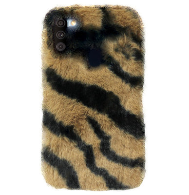 ADEL Siliconen Back Cover Softcase Hoesje voor Samsung Galaxy A11/ M11 - Luipaard Fluffy Bruin