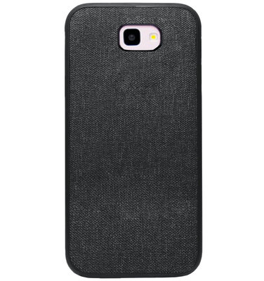 ADEL Siliconen Back Cover Softcase Hoesje voor Samsung Galaxy J4 Plus - Stoffen Textiel Zwart