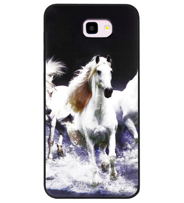 ADEL Siliconen Back Cover Softcase Hoesje voor Samsung Galaxy J4 Plus - Paarden Wit