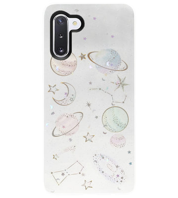 ADEL Siliconen Back Cover Softcase Hoesje voor Samsung Galaxy Note 10 - Ruimte Heelal Bling Glitter Doorzichtig