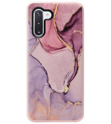 ADEL Siliconen Back Cover Softcase Hoesje voor Samsung Galaxy Note 10 - Marmer Roze Goud Paars