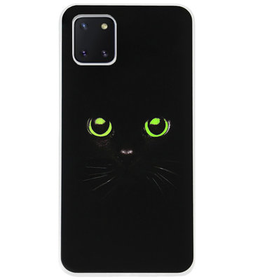 ADEL Siliconen Back Cover Softcase Hoesje voor Samsung Galaxy Note 10 Lite - Katten Zwart Groene Ogen