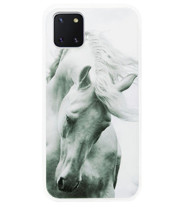 ADEL Siliconen Back Cover Softcase Hoesje voor Samsung Galaxy Note 10 Lite - Paarden Wit