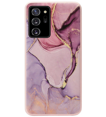 ADEL Siliconen Back Cover Softcase Hoesje voor Samsung Galaxy Note 20 - Marmer Roze Goud Paars