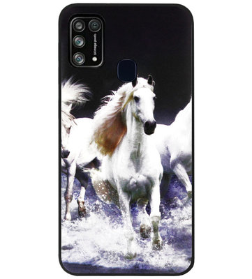 ADEL Siliconen Back Cover Softcase Hoesje voor Samsung Galaxy M31 - Paarden Wit