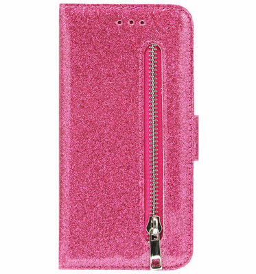 ADEL Kunstleren Book Case Pasjes Portemonnee Hoesje voor iPhone 13 - Bling Bling Glitter Roze