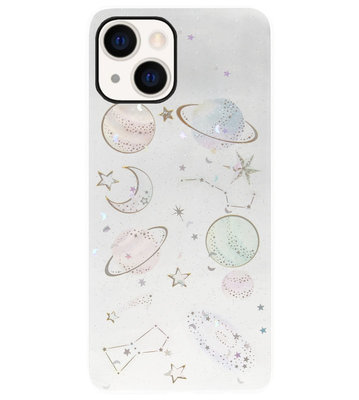 ADEL Siliconen Back Cover Softcase Hoesje voor iPhone 13 Mini - Ruimte Heelal Bling Glitter Doorzichtig