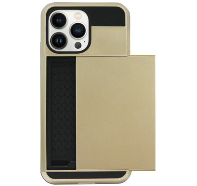 ADEL Kunststof Back Cover Hardcase Hoesje voor iPhone 13 Pro - Pasjeshouder Goud