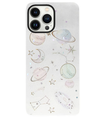 ADEL Siliconen Back Cover Softcase Hoesje voor iPhone 13 Pro - Ruimte Heelal Bling Glitter Doorzichtig